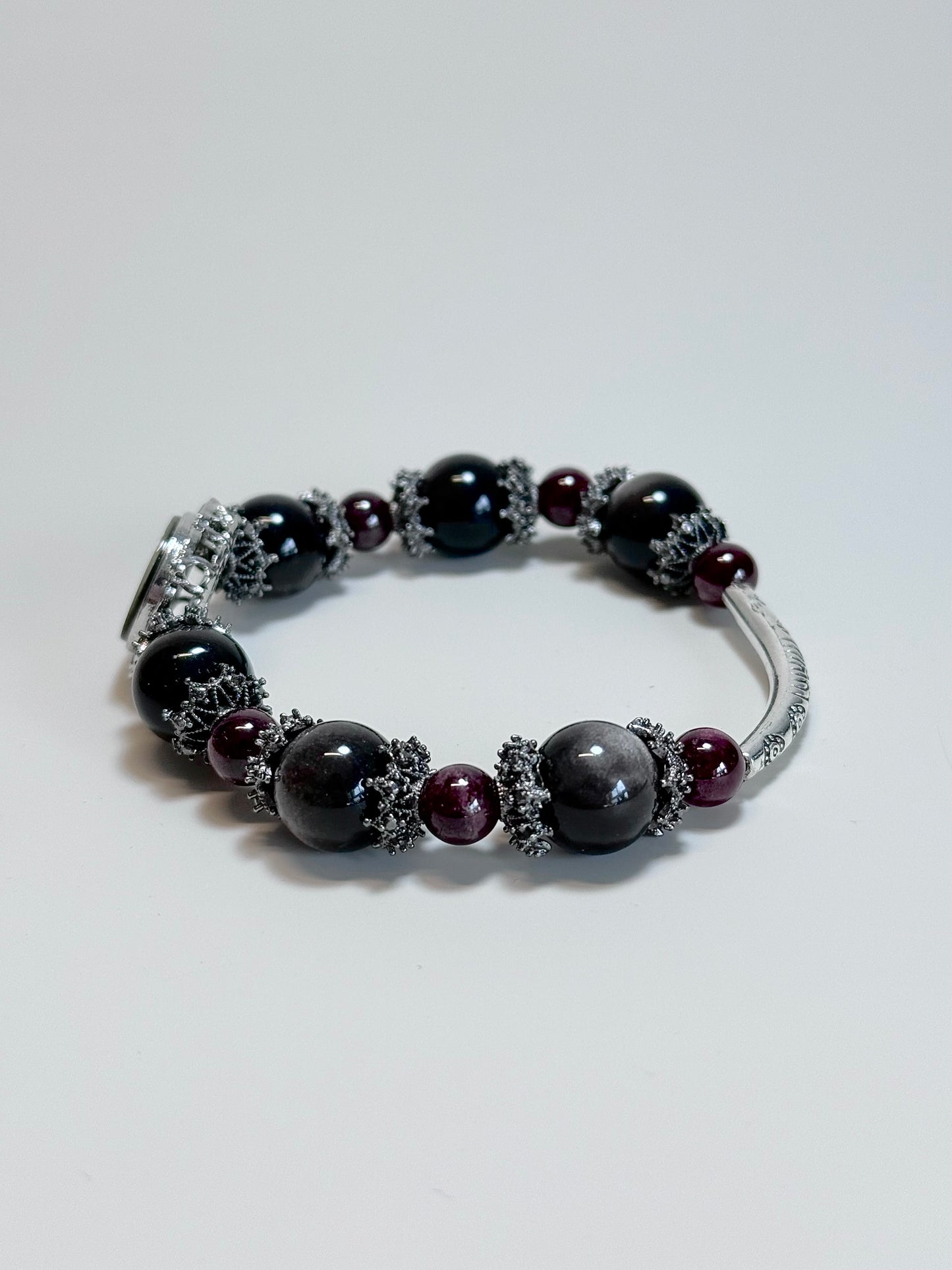 Red garnet, Sliver Obsidian & Black pearl