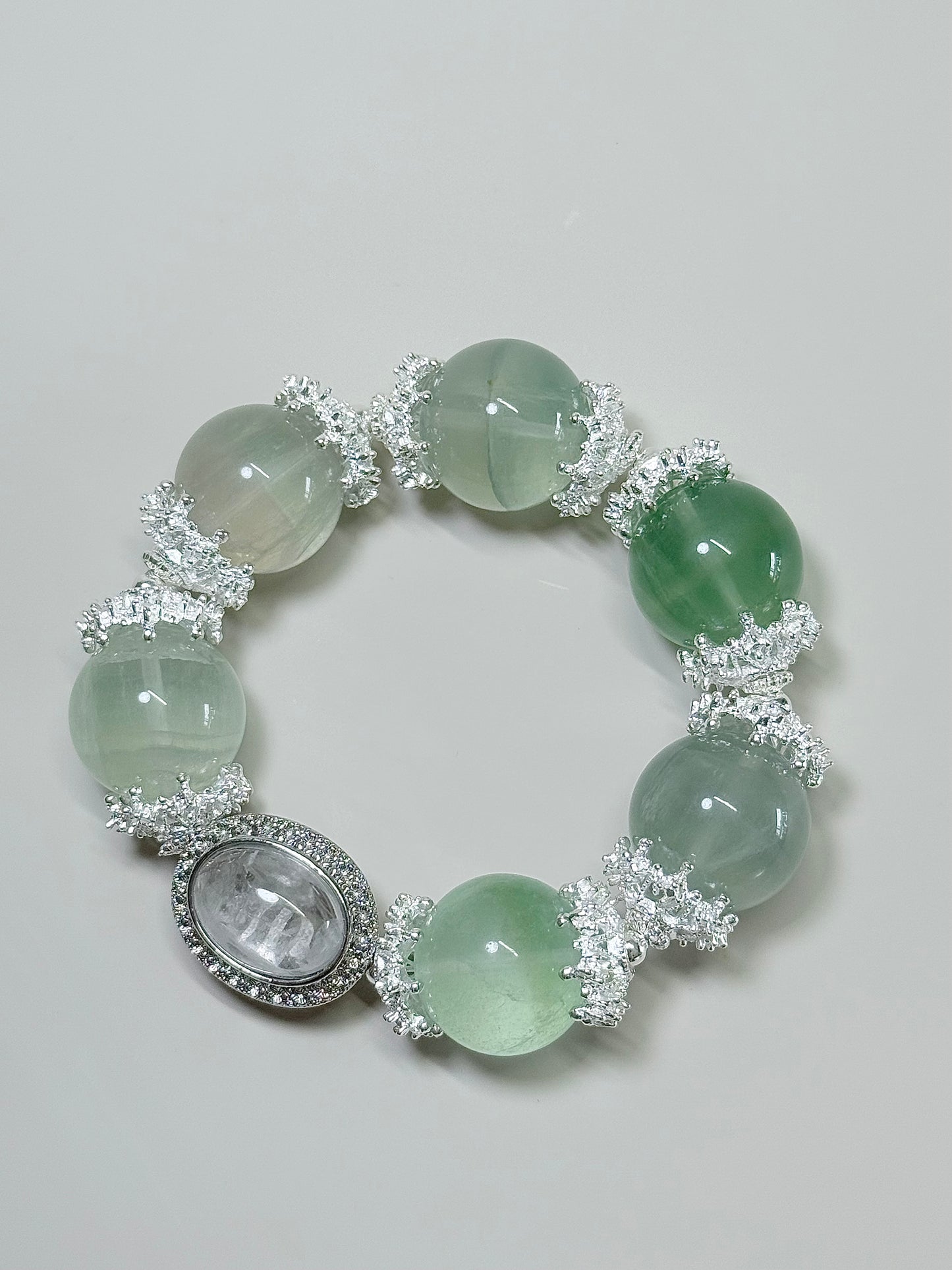 Green Fluorite with White Phantom Quartz - 20mm