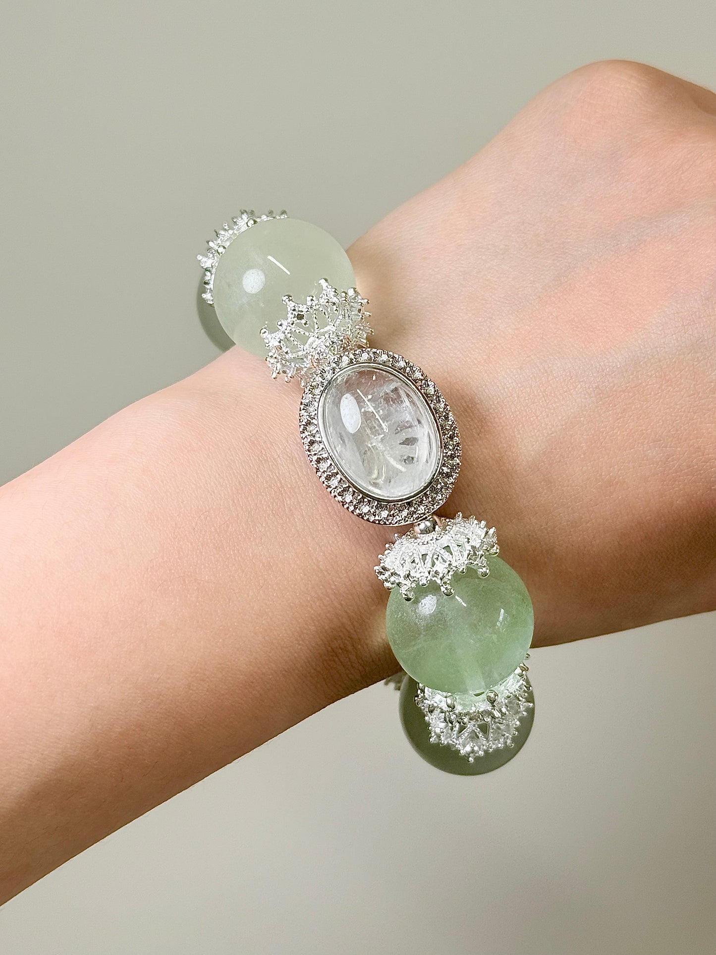 Green Fluorite with White Phantom Quartz - 20mm