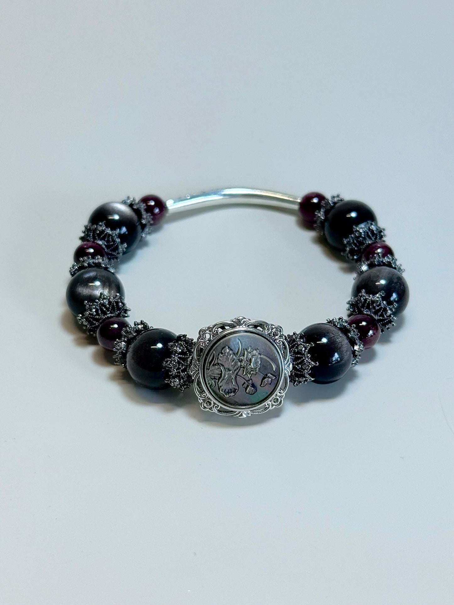 Red garnet, Sliver Obsidian & Black pearl