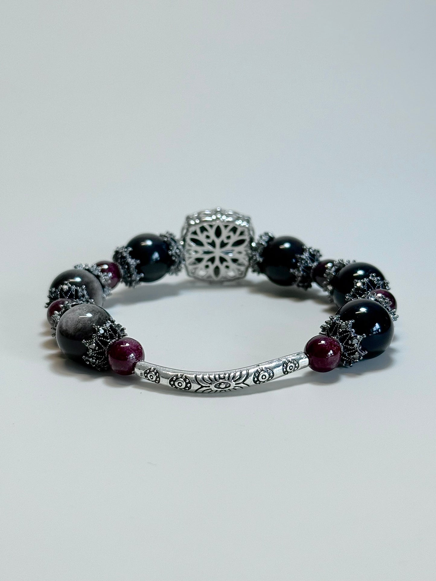 Red garnet, Sliver Obsidian & Black pearl