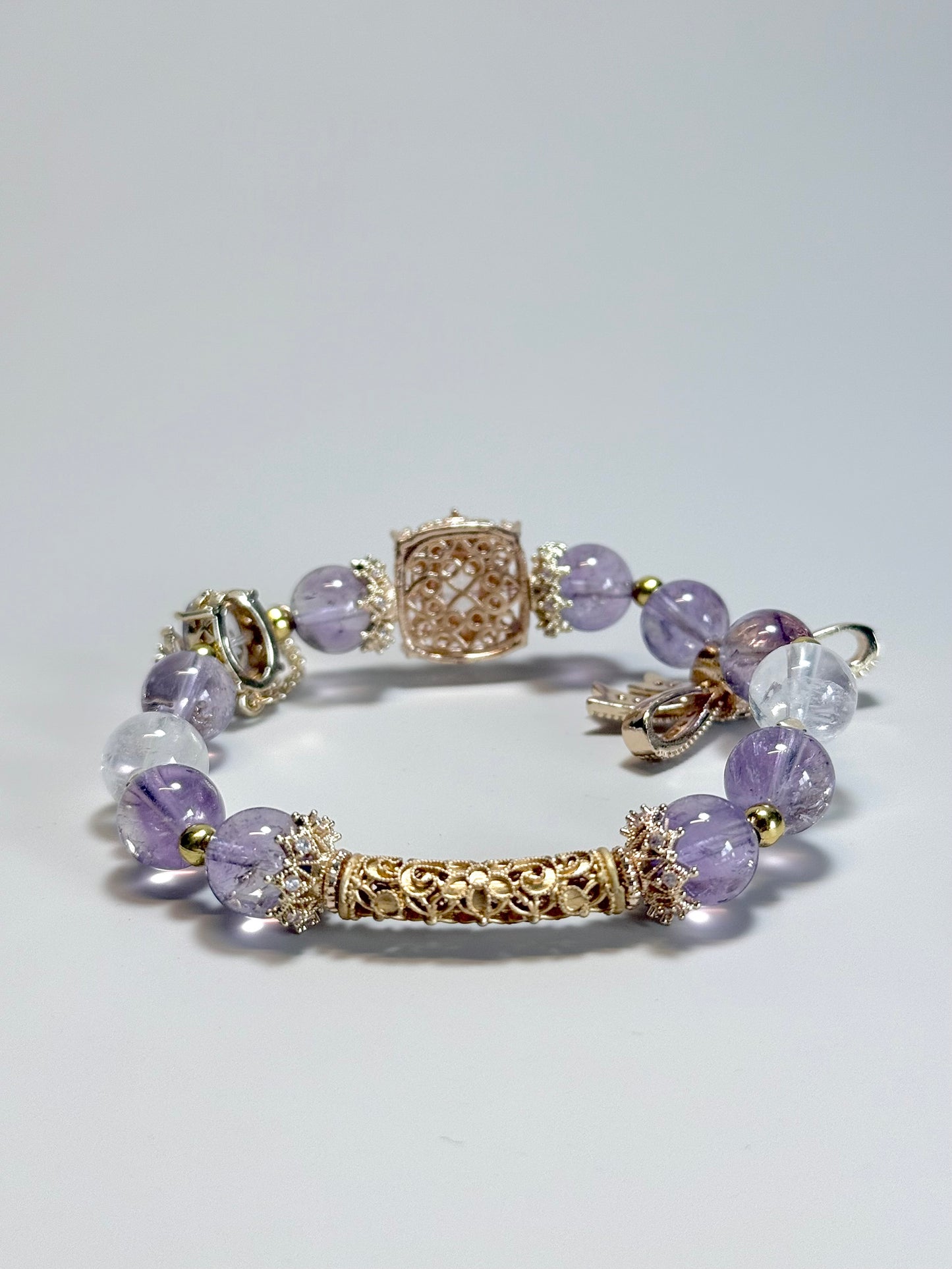 Amethyst & Clear Quartz With Ribbon