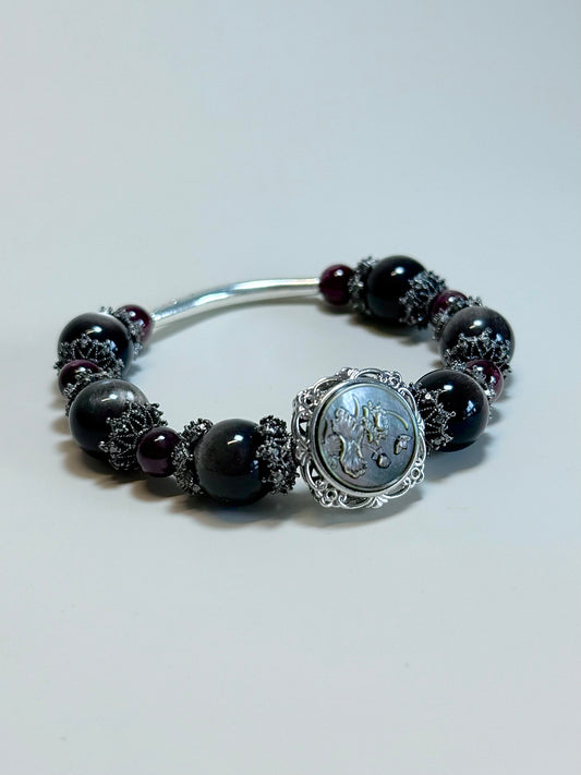 Red garnet, Sliver Obsidian & Black pearl