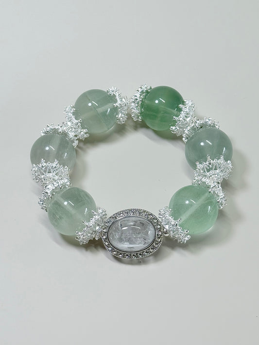 Green Fluorite with White Phantom Quartz - 20mm